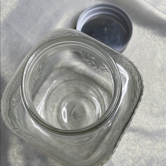 Textured Pattern Clear Glass Jar Screw Top Silver Lid Canister Storage - Picture 4 of 8